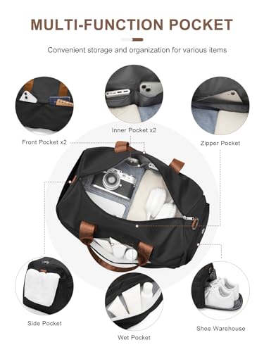 Gym Bag for Women Men with Shoe Compartment, Sport Duffel Bag, Waterproof Travel Weekender Overnight Carry on Bag for Yoga with Trolley Sleeve, Black Brown - color: A10-Black Brown