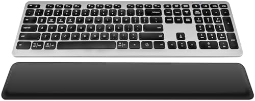 Wireless Keyboard, Bluetooth Keyboard with Leather Palm Rest, Backlighting, Multi-Device Pairing, USB C Rechargeable, for Windows, Mac, iOS, Android, Chrome, Office, Students, Long Hours Typing