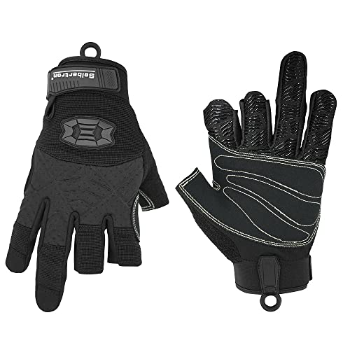 Seibertron Full or Half Finger Padded Palm Lightweight Breathable Climbing Rope Gloves for Climbers, Rock Climbing, Rescue, Adventure, Sailing, Kayaking, Outdoor Sports - color: Three Fingerless Black, size: XX-Large