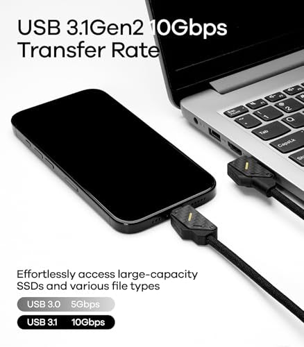 Aulumu M07 240W USB-C to USB-C Carbon Fiber Cable | USB 3.1 Gen2 10Gbps | 4K@60Hz Video Output Fast Charging | For iPhone 17/16/15 Pro Max, NVMe SSD, Galaxy S25/S24/S23 Ultra, MacBook Pro -Black 3.9FT - size: 3.9ft, style: Black - Carbon Fiber