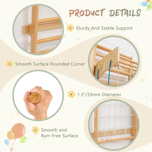 10-in-1 Swedish Ladder Indoor Jungle Gym for Kids Ages 3–12, 500 LBS Wooden Wall-Mounted Climbing Set with Slide, Swing, Rings, Monkey Bars – Montessori Play & Fitness Playground - size: 10-in-1
