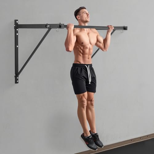 VEVOR Pull Up Bar, Multi-Grip Wall Mounted Pull Ups, 50 in Width Multifunctional Chin Up Training Station, Heavy Duty Steel Upper Body Workout Bars with Hangers, 440 lbs Weight Capacity, for Home Gym - size: Joist Mount