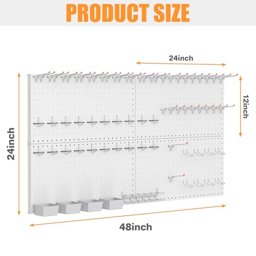 TORACK Garage Tools Organizer Boards Kit with Hooks, Modular Wall-Mounted Tool Storage Pegboard for Workbench(Gray, 4 Panels with Hooks)