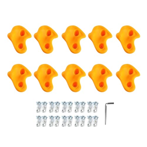 10PCS Rock Climbing Holds, PE Ergonomic Design with Rock Texture for Indoor Outdoor Climbing Wall, Includes Screws and Wrench Tools - color: Yellow