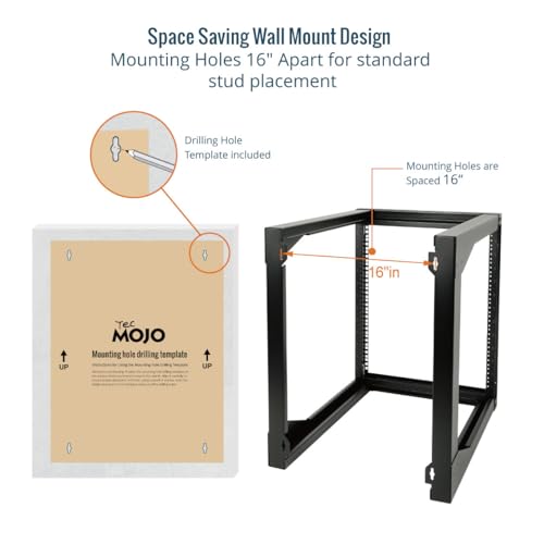 Tecmojo 12U Wall Mount Server Rack, Open Frame Network Rack for 19" Computer/AV/Data/IT/Media Equipment, 24" Depth, 16" Apart Mounting Holes, Swing Gate, Square and Tapped Holes - size: 12U/24" Depth (New)
