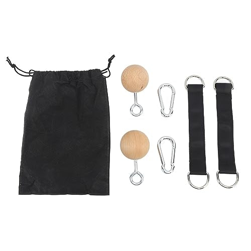 Wooden Pull Up Balls, Rock Climbing Holds Training Set, Arm Strength Trainer with Stainless Steel Hook and Nylon Webbing, Durable Exercise Equipment for Home Gym and Outdoor Workou