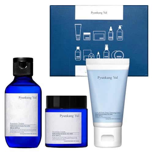 Pyunkang Yul PKY Essential Trial Gift Set, Low pH Pore Deep Cleansing Foam, Essence Toner for Skin Barrier Support, and Nutrition Cream for Long-Lasting Hydration, Korean Skincare (3-item set) - color: clear
