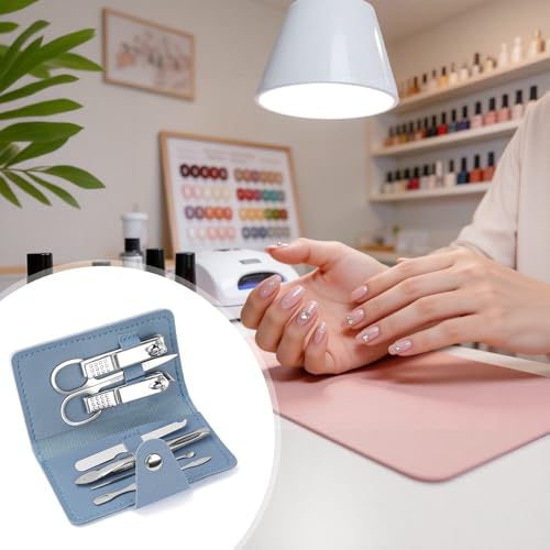 7-in-1 Manicure Kit – 10Piece Travel Nail Kit with Stainless Steel Tools, Ultra-Compact 5x6 cm Pouch for Perfect Nails Anywhere, Ideal Gift for Women, Men, and Travelers (Blue)