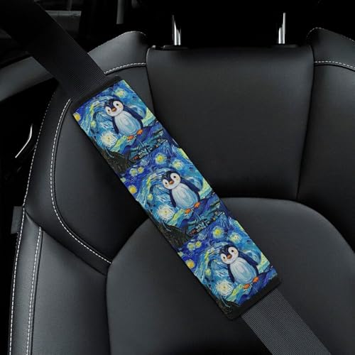 2 Pack Penguin Starry Night Car Seat Belt Pad Universal Soft and Comfortable Harness Pads Strap for Adult Use, Most Cars, Easy Install (No Tool) - color: Pattern 31