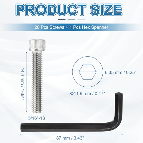 PATIKIL 1-3/4"-18 x 1-3/4" Socket Head Screws Cap Bolt, 10Pcs 304 Stainless Steel Hexagon Socket Screws with Hex Wrenches Full Thread for Road Bicycle Mountain Bike Auto, Silver/Black - color: Silver/Black, size: 1-3/4"-18 x 1-3/4"