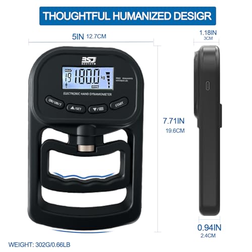 Hand Grip Strength Tester Trainer, 396lbs/180kg Hand Grip Dynamometer with LCD Display, Ideal for Sports, School, and Home Use