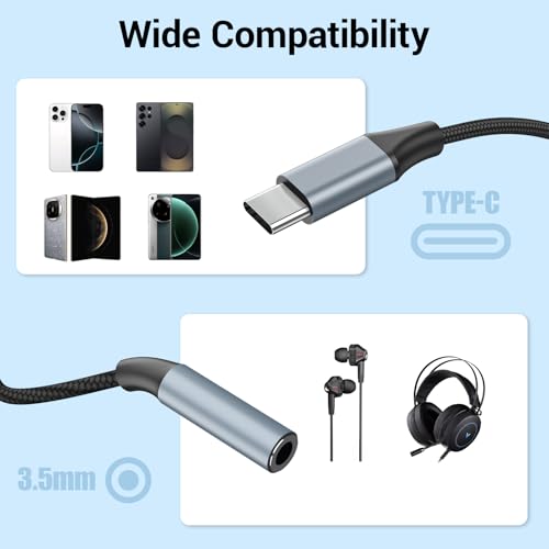 2pcs USB C to 3.5mm Female Headphone Jack Adapter | Upgrade Metal Case, Compatible With Samsung S20+/S21 Ultra, iPhone15 16 17, And More USB C Audio Devices - color: Grey, size: 4.6 IN-2PCS