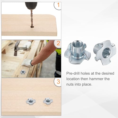 HARFINGTON M8x12mm T-Nuts 4 Pronged Tee Nut 0.83" x 0.47" Fully Thread Carbon Steel Inserts for Wood, Rock Climbing Holds, Cabinetry, Furniture 100pcs - size: M8x12mm, 21mm
