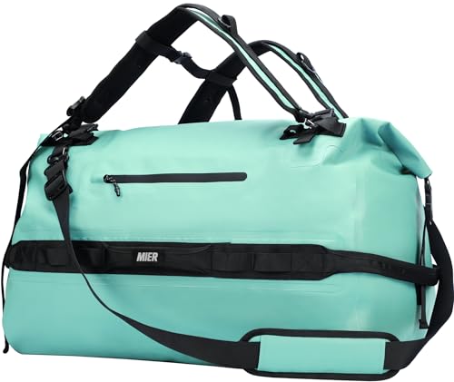 MIER Large Waterproof Duffel Bag - 60L/80L Dry Bag Backpack | Detachable Backpack Straps; Multi-Pockets; Roll-Top with Hook-and-Loop Closure; Motorcycle, Kayaking, Gym, Beach, Boating - color: Green, size: 60L