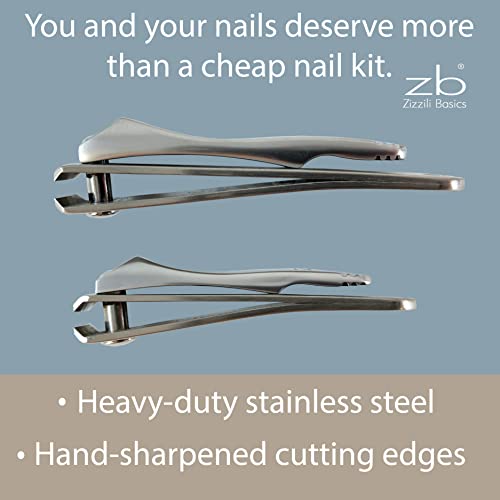 Nail Clippers by Zizzili Basics - 3 Piece Nail Clipper Set - Stainless Steel Fingernail & Toenail Clippers with Nail File and Brown Travel Case - Best Nail Care for Men, Women, Manicure & Pedicure - color: Brown Case