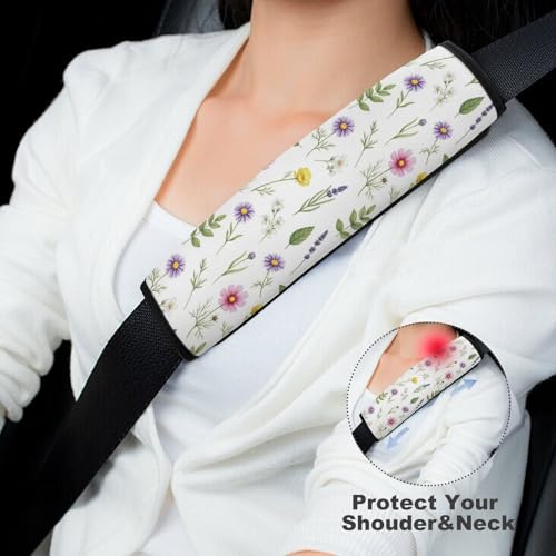 2 Pack Watercolor Wildflowers Car Seat Belt Pad Universal Soft and Comfortable Harness Pads Strap for Adult Use, Most Cars, Easy Install (No Tool) - color: Pattern 436