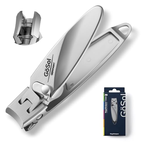 Nail Clipper Anti-Splash, Stainless Steel, Wide Jaw Sharp Blades | Nail Cutter with Catcher, Built-in Lock, One Handed Open & Close, for Thick Nails, with Built-in File, Washable, Heavy Duty - style: Curved Blades Nail Clipper