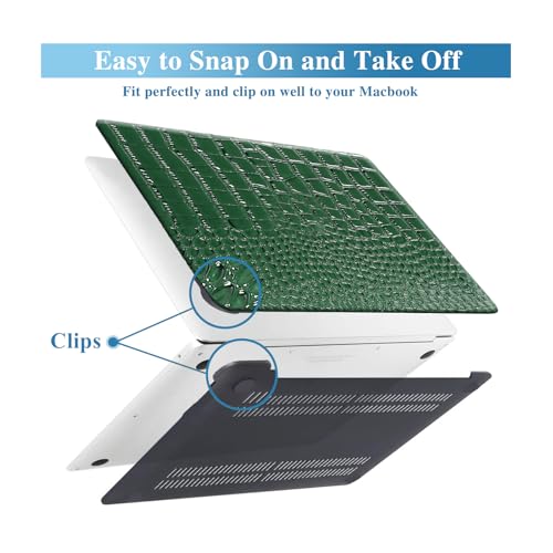 Crocodile Case for MacBook Air 13 inch M1 2022 2021 2020 2019 2018 A2337 A2179 A1932, Crocodile MacBook Air M1 Case, Aligator Skin Snakeskin PU Leather Hardshell & Keyboard Cover, Emerald Green - color: # Shiny Green Crocodile