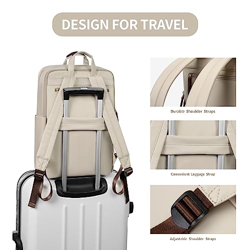 GOLF SUPAGS Travel Laptop Backpack for Women Anti Theft Slim Durable College Bookbag Business Computer Bag Fit 17Inch Notebook (Apricot, 17Inch) - color: Apricot, size: 17 Inch