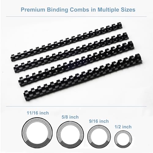 Rayson CR12141618BK Plastic Binding Combs 1/2in. 9/16in, 5/8in, 11/16in, 19-Ring Letter Size, Black Comb Binding Spines, Multi-Size Pack of 80 - color: Black, size: Letter size - 1/2in, 9/16in, 5/8in, 11/16in,