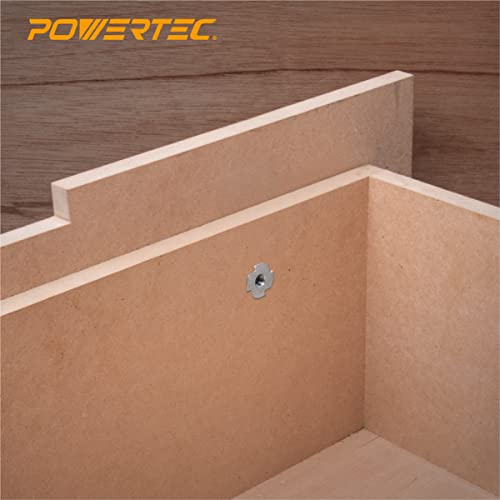 POWERTEC 1/4-20 T Nuts, 50 Pcs | 4 Pronged Tee Nuts for Bolts and Stem Caster Wheels, Threaded Inserts for Wood Working, Rock Climbing Holds and Furniture, For Use with Hammer | 9/16" length (QTN1102)