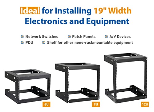12U Wall Mount Rack Open Frame 19 Inch Server Equipment 2 Post Network Cabinet 18 inches Depth Black by Tedgetal - color: 12U
