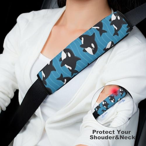2PCS Killer Whale Orca Seat Belt Shoulder Pad Soft Padded Harness Pads Strap for Adults and Children, All Vehicles, Anti-Slip Pad - color: Pattern 910