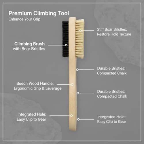 Climbing Hold Cleaning Brush with Stiff Boar Bristles and Beech Wood Handle