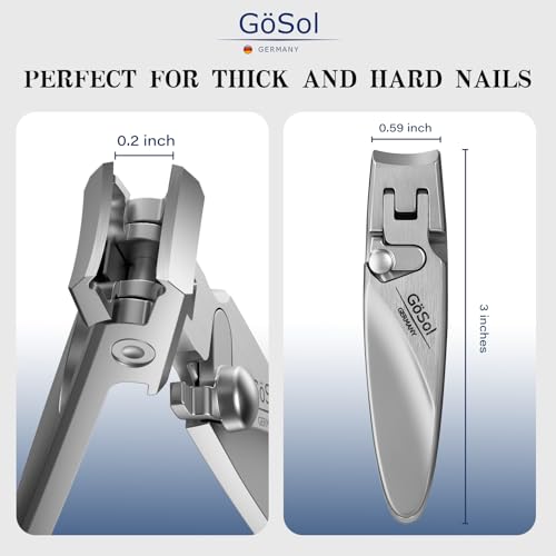 Nail Clipper Anti-Splash, Stainless Steel, Wide Jaw Sharp Blades | Nail Cutter with Catcher, Built-in Lock, One Handed Open & Close, for Thick Nails, with Built-in File, Washable, Heavy Duty - style: Curved Blades Nail Clipper