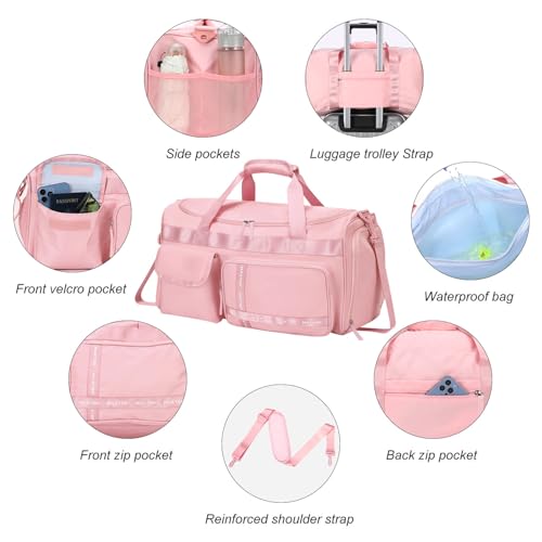 MAXTOP Gym Bag for Women Men Travel Duffle Bag Large Capacity Carry On Weekender Overnight Bag With Shoe Compartment Gym Tote Dry Wet Separation Duffel Bag for Travel - color: All Pink, style: Gym Bag