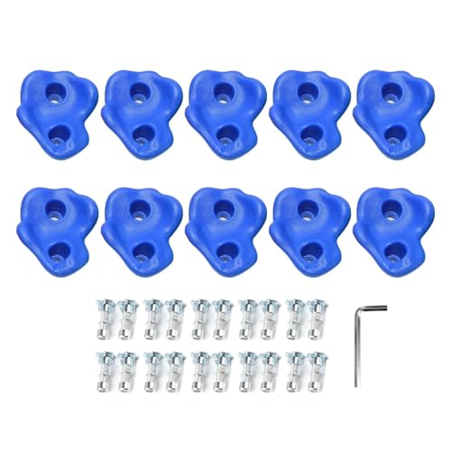 SUNGOOYUE 20 PCS Rock Climbing Holds, Ergonomic PE Rock Wall Grips with Screws and Wrench Tool, for Indoor Outdoor Kids - color: Blue