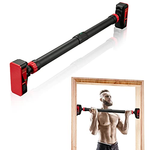Pull-Up Bar,Chin Up Bar for Doorways with Level Meter and Auto Lock,Adjustable Pull Up Bar for Home Gym Strength Training and Upper Body Workout, No Screws Needed,Max Weight Capacity 400 Lbs - color: Red