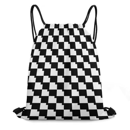 Sports Drawstring Bag Gym Sackpack Waterproof String Backpack for Running Training Fitness Men Women Unisex, Race Checkerboard Checkered Black And White Bags - color: Picture (33)