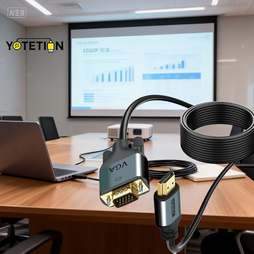 HDMI to VGA 25Ft Cable with IC, Gold-Plated HDMI to VGA Compatible for Computer, Desktop, Laptop, PC, Monitor, Projector,HDTV, Raspberry Pi, Roku, Xbox and More, Green-Gray Aluminum Shell - size: 25FT