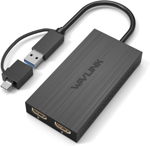 WAVLINK HDMI Splitter Extended Display for Dual Monitor, USB A or USB-C to Dual HDMI Adapter, Multi-Monitor Display 3 Separate Screens for Windows and macOS,4K30Hz,1080p@60Hz
