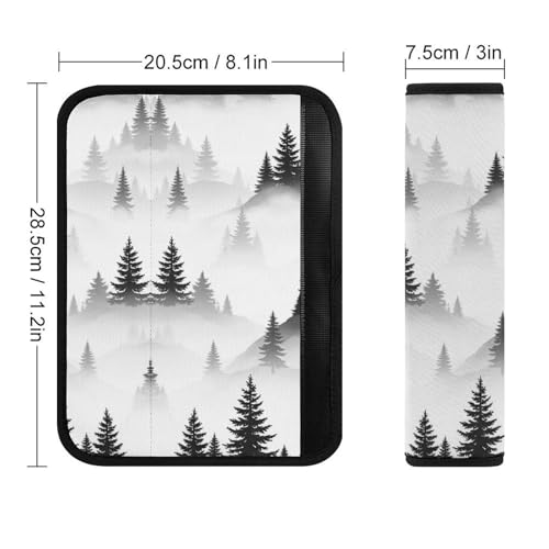 Breathable Car Seat Belt Pad for Girls And Boys, Stroller Pushchair High Chair, 2PCS Grey Rustic Woodland Pine Tree Jungle Smoky Mountain Retro Natural Shoulder Harness Cover Easy Install (No Tool) - color: Pattern 368