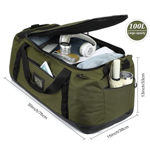 TUGUAN 100L Extra Large Travel Duffle Bag Backpack for Men, 3 in 1 Sports Duffel Bags W/Adjustable Shoulder Strap & Dividers Gym Equipment/Gear Weekend Overnight Bag for Trip Camping Hiking, XL Green - color: Green