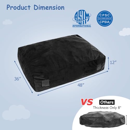 Goplus Crash Pad, (4.75x4.75ft/ 4x3ft) Sensory Mat with Foam Blocks and Washable Velvet Cover for Kids and Adults Play, Therapy, Jump, Relax - color: 48"x36",Black