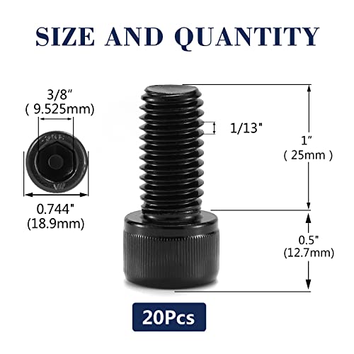 1/2-13 x 1 Inch Socket Head Cap Screws Bolts, 20Pcs 304 Stainless Steel 18-8, Allen Socket Hex Drive, Full Thread, Black Oxide by SG TZH(with Hex Spanner) - size: 1/2-13 x 1"