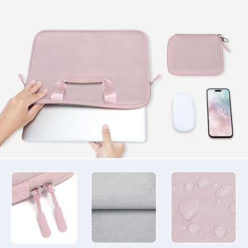MOSISO Laptop Case 14 inch, 14 inch Laptop Sleeve Carry Computer Bag | Compatible with HP Lenovo Dell ASUS Acer, HP Stream, Dell Latitude, Neoprene Bag with Handle&Detachable Small Case, Pink - color: Pink, size: 14 inch