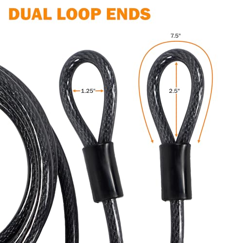 Lumintrail 12mm (1/2 inch) Heavy-Duty Security Cable, Vinyl Coated Braided Steel with Sealed Looped Ends (4', 7', 10', 15' or 30') (7-FT) - size: 7-FT
