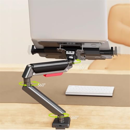 Monitor Arm Laptop Mount with Adjustable Tray for 10-17”Notebook, Full Motion Gas Spring Mount Arm for 17-32”Monitor (Within 4.4~22.0lbs), C-Clamp and Grommet Base Desk Accessories(Black)