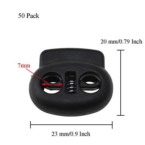 Spring Elastic Fastener Toggles Plastic Cord Lock Buttons Stopper Slider Thread Smooth Hold Tightly - color: Double Holes Black-20*23mm 50pcs