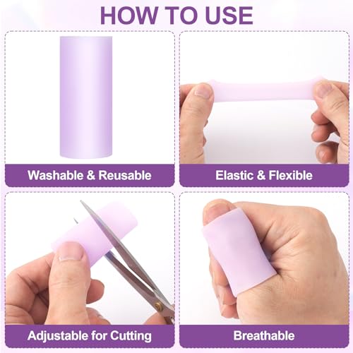 Pndeyo 6pcs Gel Finger Sleeves, Elastic Tube Silicone Finger Support Sleeve, Soft Hand Cushions Protector for Reliefing Hands Cracking Trigger Pain- Purple - color: Purple