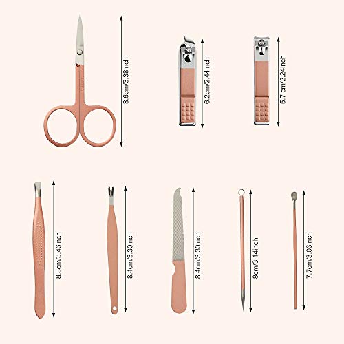 Manicure Set, 8 In 1 Stainless Steel Professional Pedicure Kit Nail Scissors Grooming Kit with Pink Leather Travel Case Pink - color: 8 in 1
