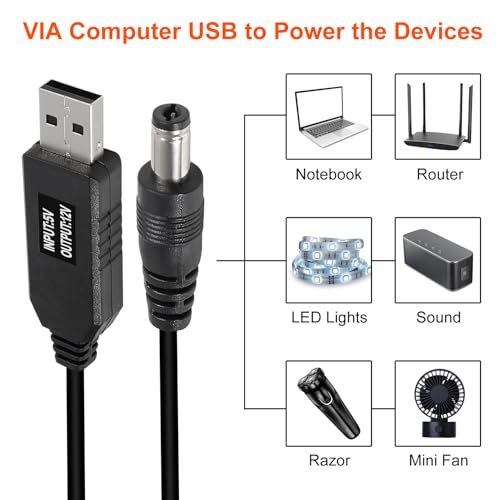 AITRIP USB to DC Power Cable 5V to 12V Boost Converter 8 Interchangeable Plug Connectors Adapters for Router, Mini Fan and Speaker（8-in-1） - color: 8-in-1