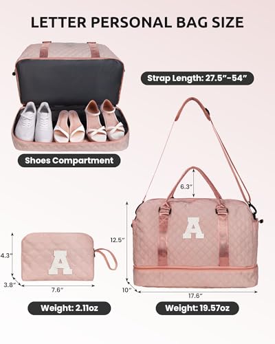 Girls Duffle Bag, Initial Bag, Weekender Bags with Shoulder Strap | Monogram Overnight Bags for Women Wet Pocket, Letter Travel Tote with Personalized Makeup Bag Gifts for Niece (Letter R) - color: Pink, style: R