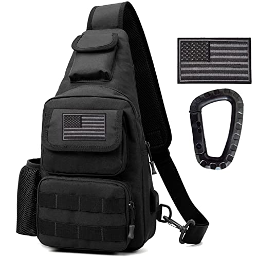 Tactical Shoulder Bag - 1000D Molle Military Backpack Outdoor Daypack Chest Pack (Black) - color: Black