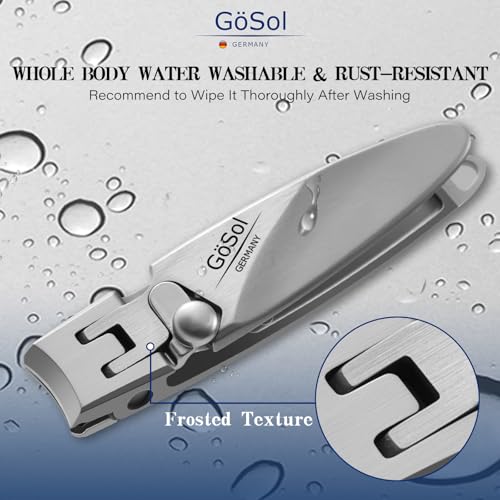 Nail Clipper Anti-Splash, Stainless Steel, Wide Jaw Sharp Blades | Nail Cutter with Catcher, Built-in Lock, One Handed Open & Close, for Thick Nails, with Built-in File, Washable, Heavy Duty - style: Curved Blades Nail Clipper