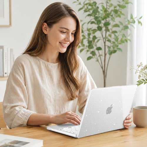 May Chen Compatible with MacBook Neo 13 inch Case 2026 Model A3404, Plastic Hard Shell,Keyboard Cover,Screen Protector,Dust Plug, for MacBook Neo 13" with A18 Pro Chip, Glitter Clear - color: Glitter Clear
